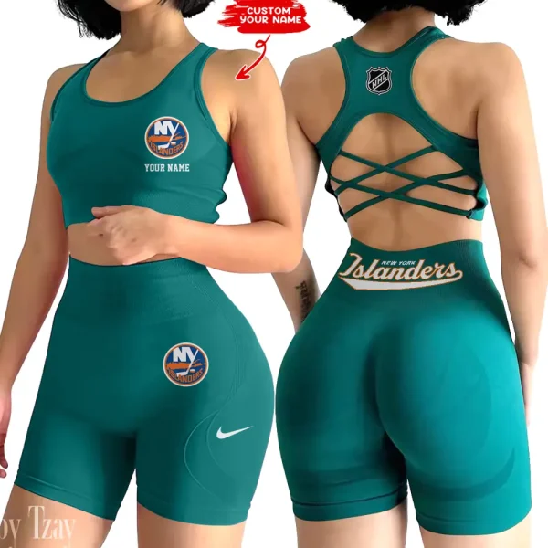 New York Islanders NHL 2-PCS Women's Seamless Yoga Set Sexy Sport Bra High Waist Sports Shorts 2025 SPT2PWSYS112 - Image 4