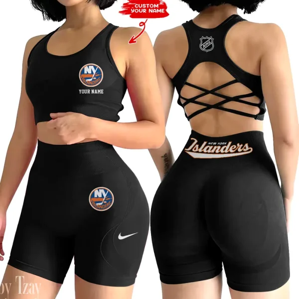 New York Islanders NHL 2-PCS Women's Seamless Yoga Set Sexy Sport Bra High Waist Sports Shorts 2025 SPT2PWSYS112 - Image 6