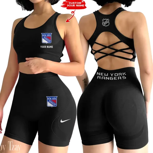 New York Rangers NHL 2-PCS Women's Seamless Yoga Set Sexy Sport Bra High Waist Sports Shorts 2025 SPT2PWSYS113