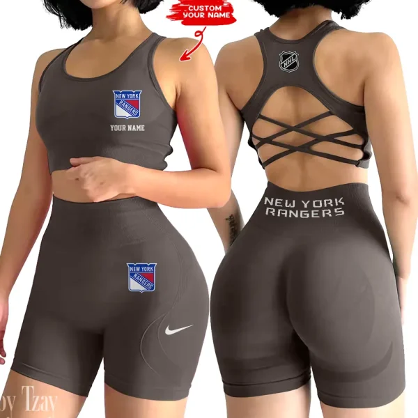 New York Rangers NHL 2-PCS Women's Seamless Yoga Set Sexy Sport Bra High Waist Sports Shorts 2025 SPT2PWSYS113 - Image 2