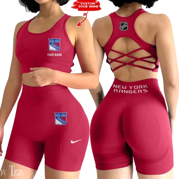 New York Rangers NHL 2-PCS Women's Seamless Yoga Set Sexy Sport Bra High Waist Sports Shorts 2025 SPT2PWSYS113 - Image 4
