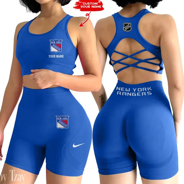 New York Rangers NHL 2-PCS Women's Seamless Yoga Set Sexy Sport Bra High Waist Sports Shorts 2025 SPT2PWSYS113 - Image 5