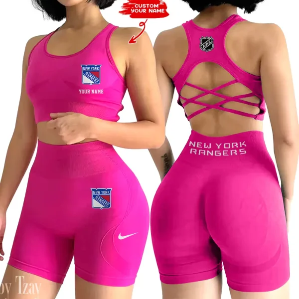 New York Rangers NHL 2-PCS Women's Seamless Yoga Set Sexy Sport Bra High Waist Sports Shorts 2025 SPT2PWSYS113 - Image 6