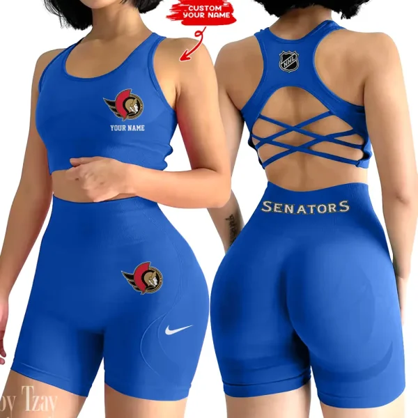Ottawa Senators NHL 2-PCS Women's Seamless Yoga Set Sexy Sport Bra High Waist Sports Shorts 2025 SPT2PWSYS114 - Image 3