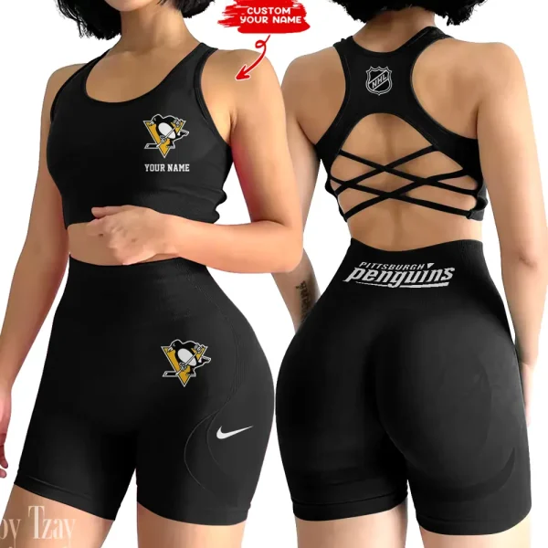 Pittsburgh Penguins NHL 2-PCS Women's Seamless Yoga Set Sexy Sport Bra High Waist Sports Shorts 2025 SPT2PWSYS116