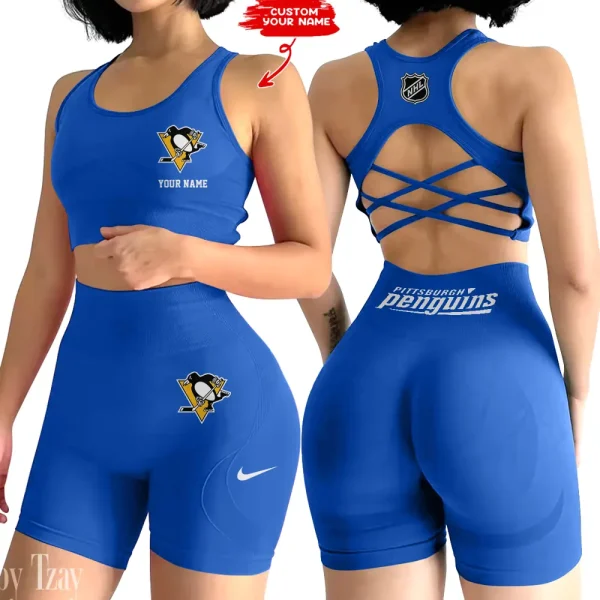 Pittsburgh Penguins NHL 2-PCS Women's Seamless Yoga Set Sexy Sport Bra High Waist Sports Shorts 2025 SPT2PWSYS116 - Image 3