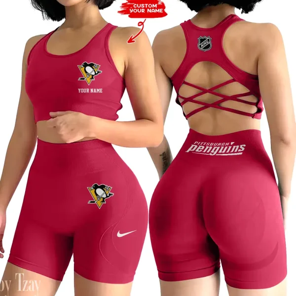 Pittsburgh Penguins NHL 2-PCS Women's Seamless Yoga Set Sexy Sport Bra High Waist Sports Shorts 2025 SPT2PWSYS116 - Image 5