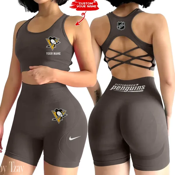 Pittsburgh Penguins NHL 2-PCS Women's Seamless Yoga Set Sexy Sport Bra High Waist Sports Shorts 2025 SPT2PWSYS116 - Image 6