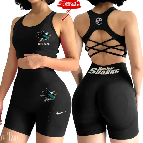 San Jose Sharks NHL 2-PCS Women's Seamless Yoga Set Sexy Sport Bra High Waist Sports Shorts 2025 SPT2PWSYS117