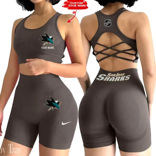 San Jose Sharks NHL 2-PCS Women's Seamless Yoga Set Sexy Sport Bra High Waist Sports Shorts 2025 SPT2PWSYS117 - Image 2