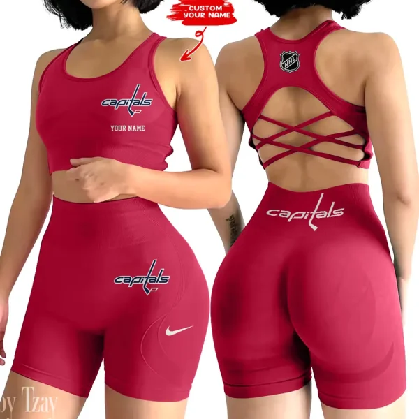 Washington Capitals NHL 2-PCS Women's Seamless Yoga Set Sexy Sport Bra High Waist Sports Shorts 2025 SPT2PWSYS120 - Image 3