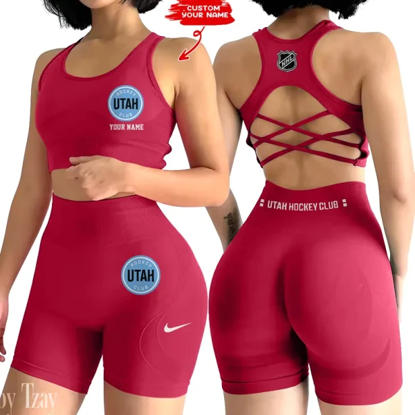 Utah Hockey Club NHL 2-PCS Women's Seamless Yoga Set Sexy Sport Bra High Waist Sports Shorts 2025 SPT2PWSYS123 - Image 4