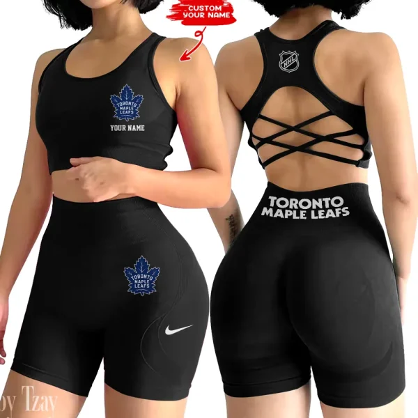 Toronto Maple Leafs NHL 2-PCS Women's Seamless Yoga Set Sexy Sport Bra High Waist Sports Shorts 2025 SPT2PWSYS124 - Image 6