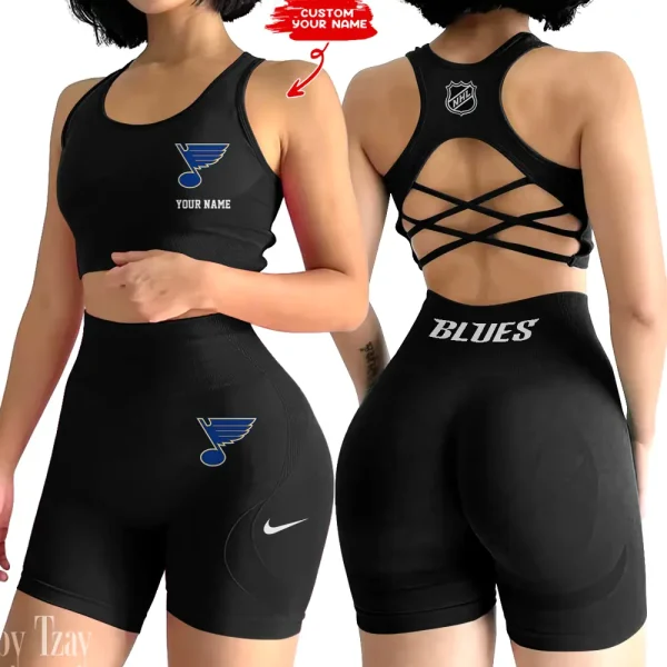 St. Louis Blues NHL 2-PCS Women's Seamless Yoga Set Sexy Sport Bra High Waist Sports Shorts 2025 SPT2PWSYS126 - Image 5