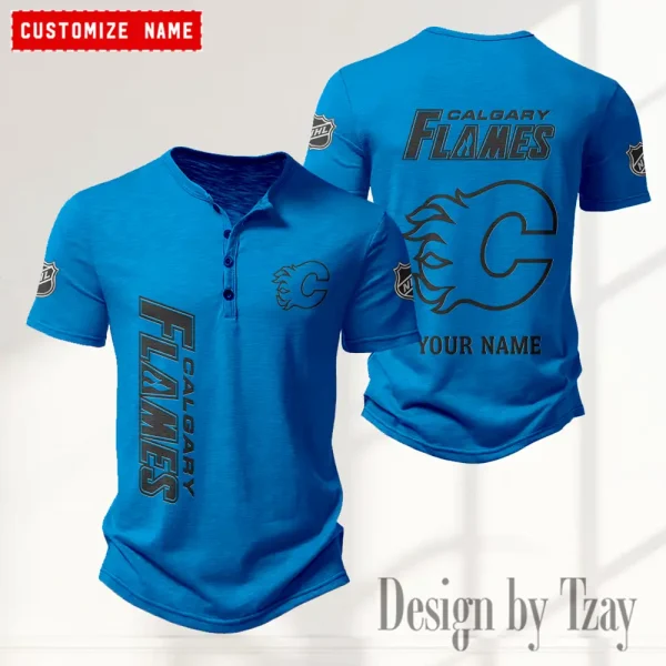 Calgary Flames NHL Men's Button Henley Collar T-Shirt New Fashion 2025 SPTMBHCTS100