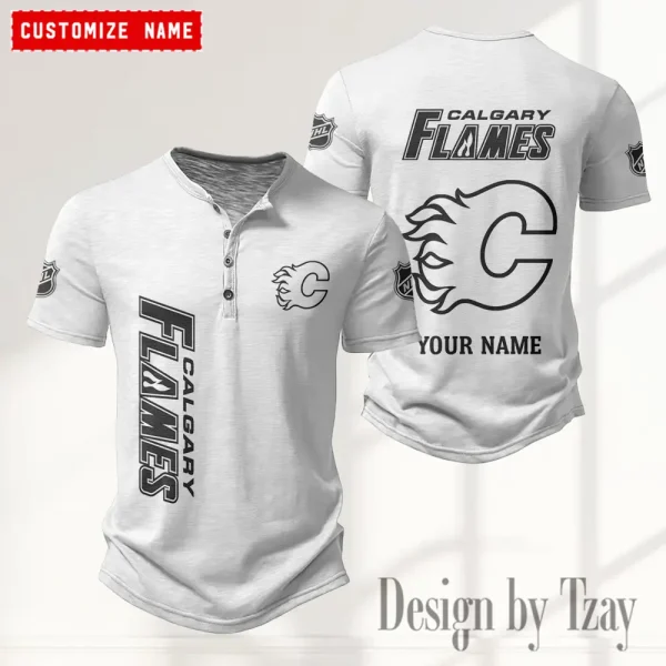 Calgary Flames NHL Men's Button Henley Collar T-Shirt New Fashion 2025 SPTMBHCTS100 - Image 2