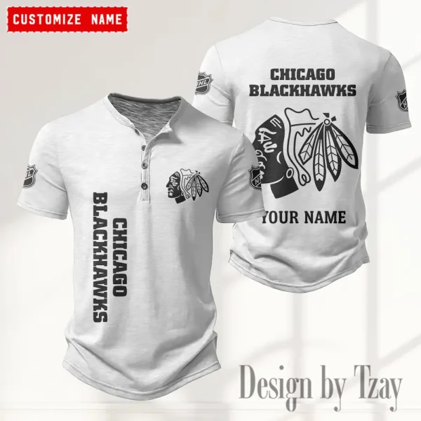Chicago Blackhawks NHL Men's Button Henley Collar T-Shirt New Fashion 2025 SPTMBHCTS102 - Image 2