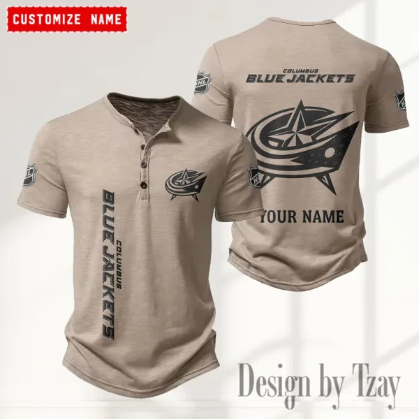 Columbus Blue Jackets NHL Men's Button Henley Collar T-Shirt New Fashion 2025 SPTMBHCTS104 - Image 2