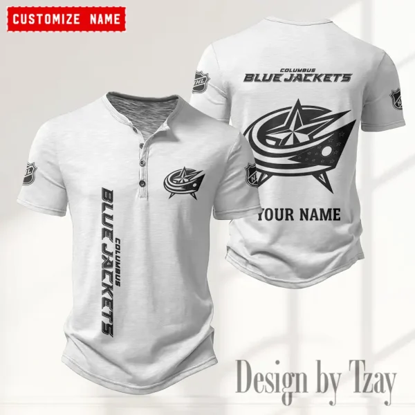 Columbus Blue Jackets NHL Men's Button Henley Collar T-Shirt New Fashion 2025 SPTMBHCTS104 - Image 3