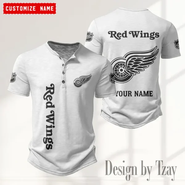 Detroit Red Wings NHL Men's Button Henley Collar T-Shirt New Fashion 2025 SPTMBHCTS106