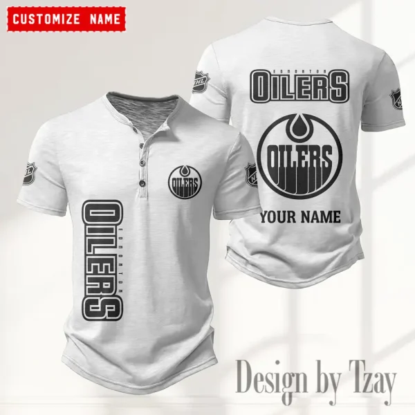 Edmonton Oilers NHL Men's Button Henley Collar T-Shirt New Fashion 2025 SPTMBHCTS107 - Image 2