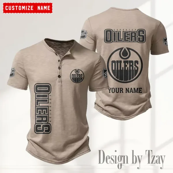 Edmonton Oilers NHL Men's Button Henley Collar T-Shirt New Fashion 2025 SPTMBHCTS107