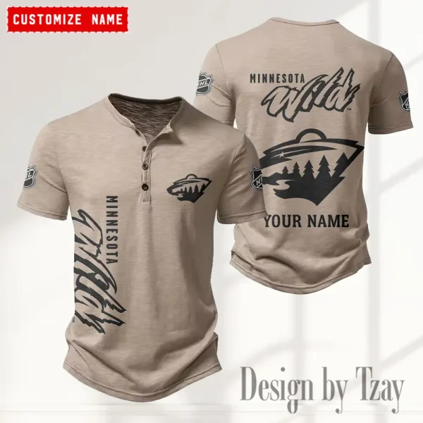 Minnesota Wild NHL Men's Button Henley Collar T-Shirt New Fashion 2025 SPTMBHCTS110 - Image 2