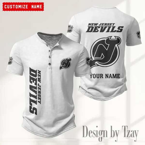 New Jersey Devils NHL Men's Button Henley Collar T-Shirt New Fashion 2025 SPTMBHCTS113