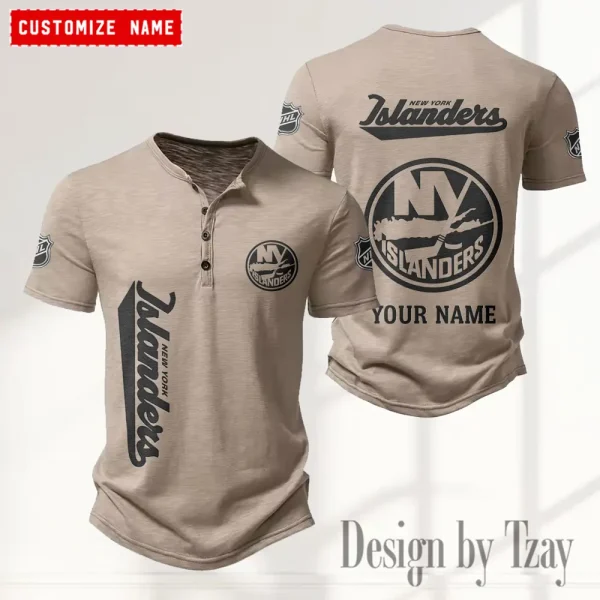 New York Islanders NHL Men's Button Henley Collar T-Shirt New Fashion 2025 SPTMBHCTS114 - Image 2