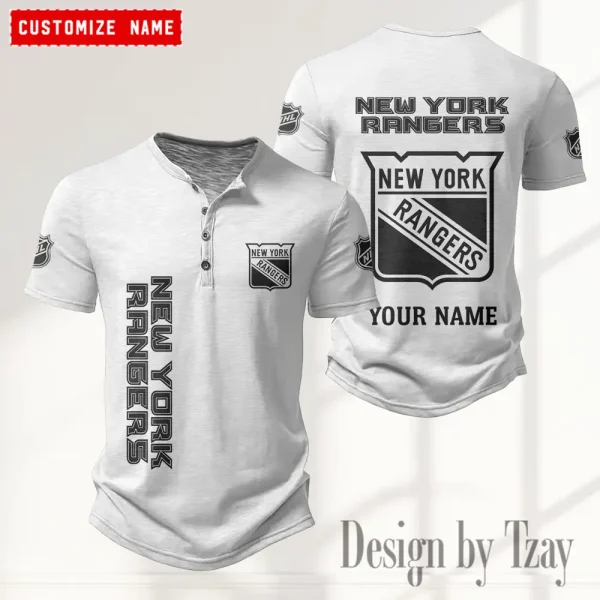 New York Rangers NHL Men's Button Henley Collar T-Shirt New Fashion 2025 SPTMBHCTS115