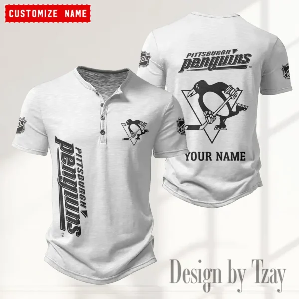 Pittsburgh Penguins NHL Men's Button Henley Collar T-Shirt New Fashion 2025 SPTMBHCTS118 - Image 3