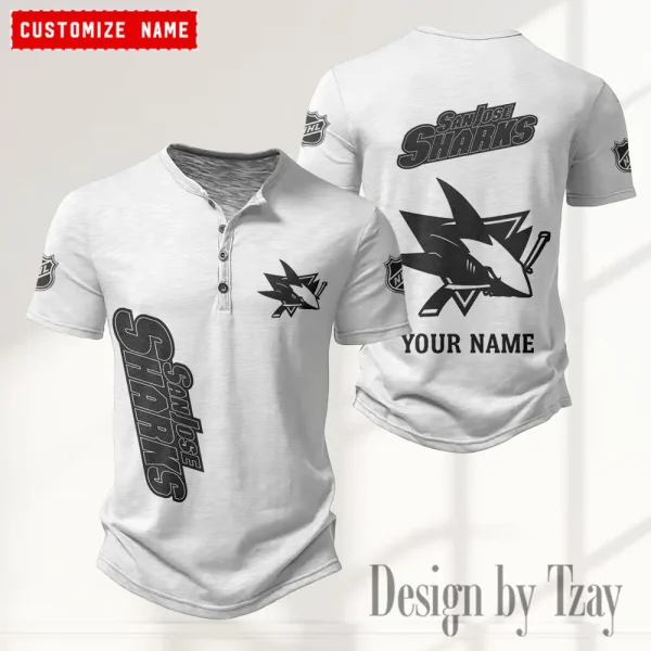 San Jose Sharks NHL Men's Button Henley Collar T-Shirt New Fashion 2025 SPTMBHCTS119 - Image 2