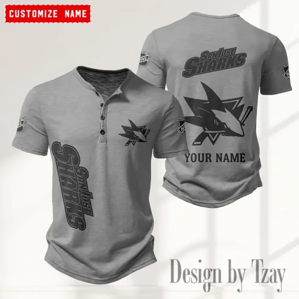 San Jose Sharks NHL Men's Button Henley Collar T-Shirt New Fashion 2025 SPTMBHCTS119 - Image 3
