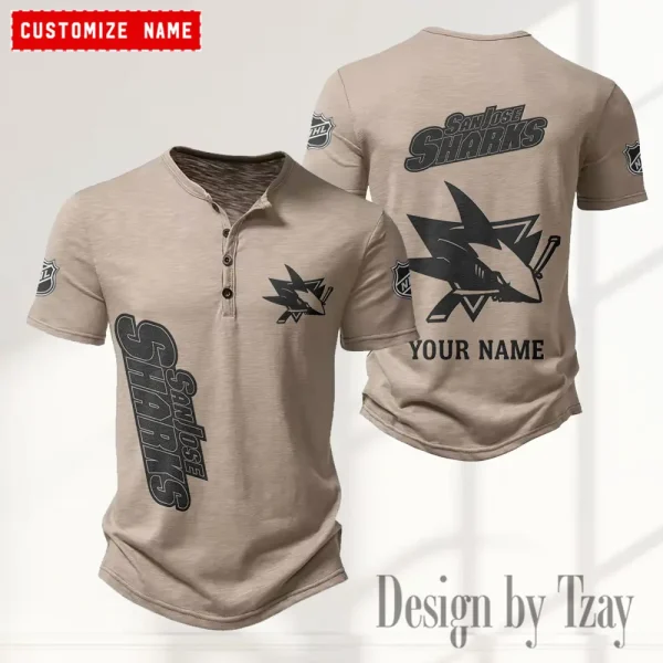 San Jose Sharks NHL Men's Button Henley Collar T-Shirt New Fashion 2025 SPTMBHCTS119 - Image 4
