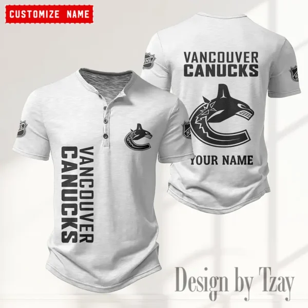 Vancouver Canucks NHL Men's Button Henley Collar T-Shirt New Fashion 2025 SPTMBHCTS125