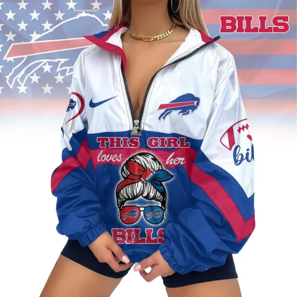 Buffalo Bills Premium Women's Printed V-Neck Zipper Sweatshirt Jackets New 2025 SPTWVNZS004