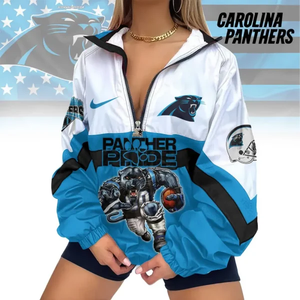 Carolina Panthers Premium Women's Printed V-Neck Zipper Sweatshirt Jackets New 2025 SPTWVNZS005