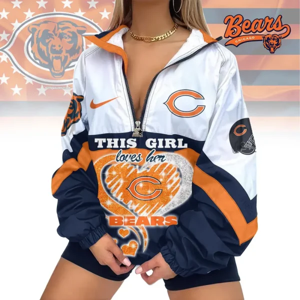 Chicago Bears Premium Women's Printed V-Neck Zipper Sweatshirt Jackets New 2025 SPTWVNZS006