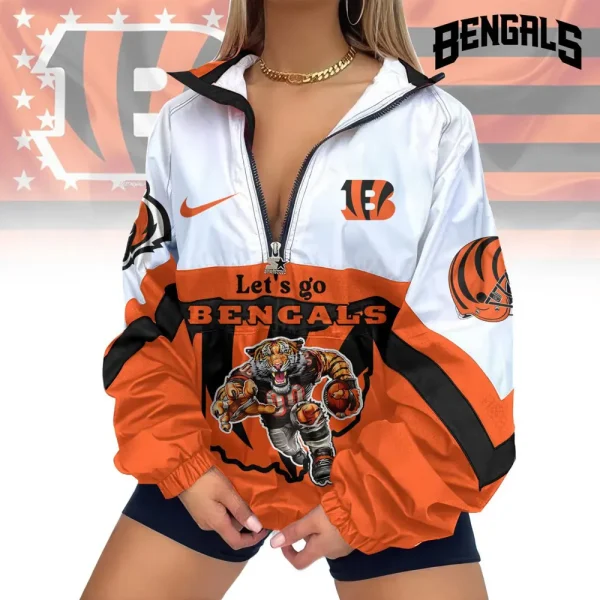 Cincinnati Bengals Premium Women's Printed V-Neck Zipper Sweatshirt Jackets New 2025 SPTWVNZS007