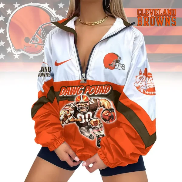 Cleveland Browns Premium Women's Printed V-Neck Zipper Sweatshirt Jackets New 2025 SPTWVNZS008