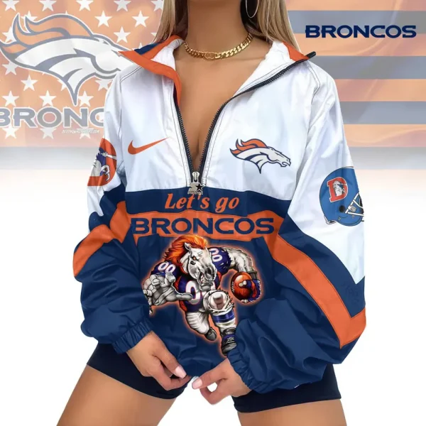 Denver Broncos Premium Women's Printed V-Neck Zipper Sweatshirt Jackets New 2025 SPTWVNZS010