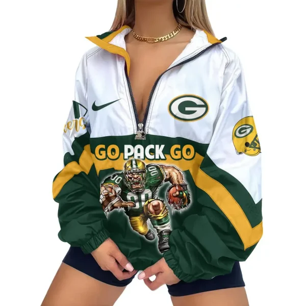 Green Bay Packers Premium Women's Printed V-Neck Zipper Sweatshirt Jackets New 2025 SPTWVNZS012 - Image 2