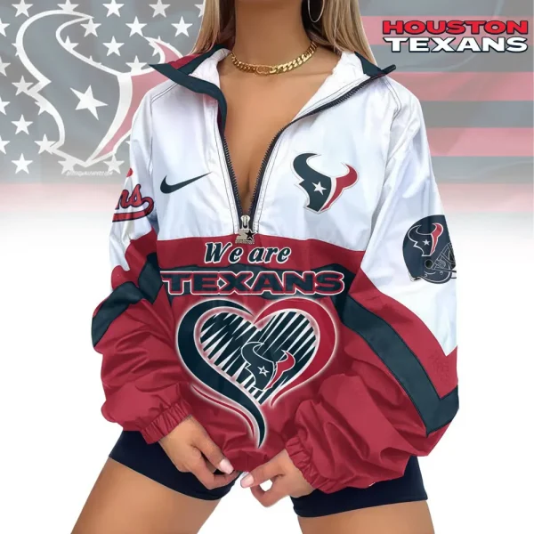 Houston Texans Premium Women's Printed V-Neck Zipper Sweatshirt Jackets New 2025 SPTWVNZS013