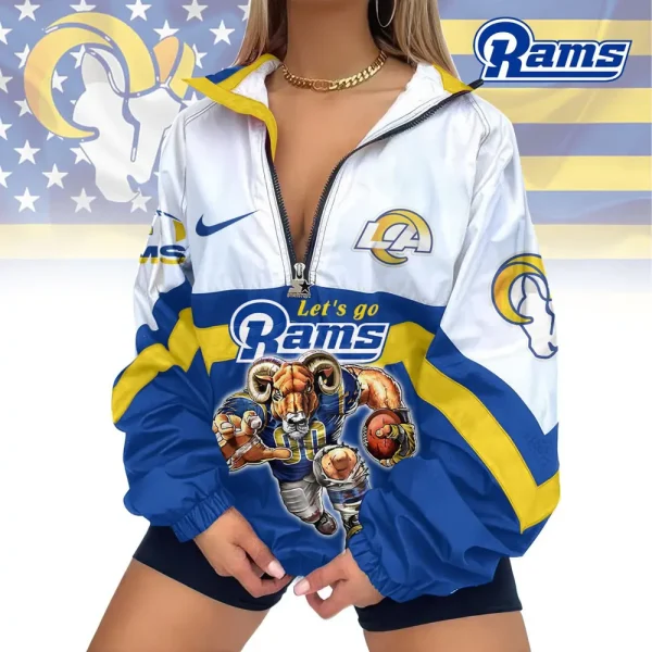 Los Angeles Rams Premium Women's Printed V-Neck Zipper Sweatshirt Jackets New 2025 SPTWVNZS019