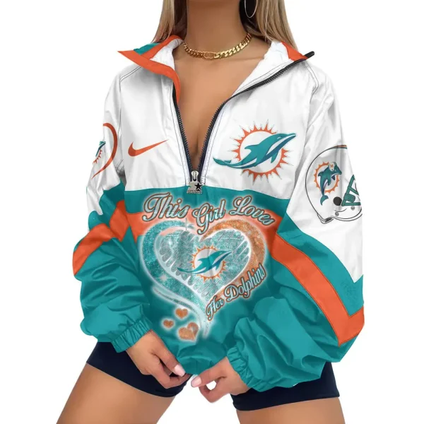 Miami Dolphins Premium Women's Printed V-Neck Zipper Sweatshirt Jackets New 2025 SPTWVNZS020 - Image 2