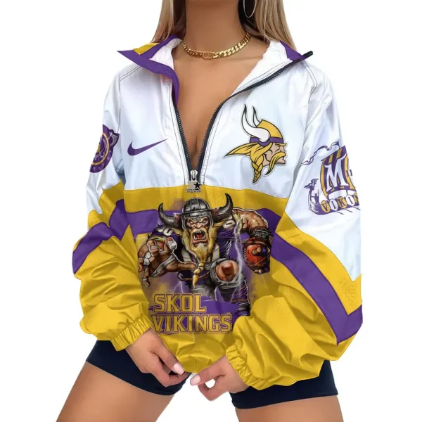Minnesota Vikings Premium Women's Printed V-Neck Zipper Sweatshirt Jackets New 2025 SPTWVNZS021 - Image 2