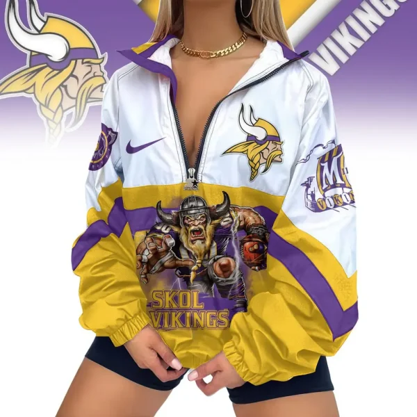 Minnesota Vikings Premium Women's Printed V-Neck Zipper Sweatshirt Jackets New 2025 SPTWVNZS021