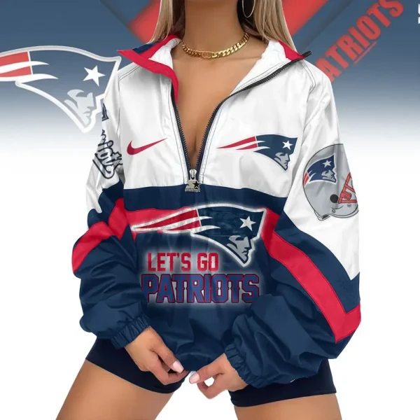New England Patriots Premium Women's Printed V-Neck Zipper Sweatshirt Jackets New 2025 SPTWVNZS022
