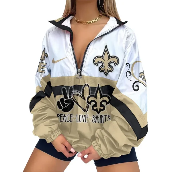 New Orleans Saints Premium Women's Printed V-Neck Zipper Sweatshirt Jackets New 2025 SPTWVNZS023 - Image 2