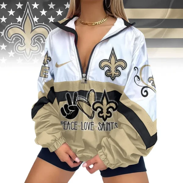 New Orleans Saints Premium Women's Printed V-Neck Zipper Sweatshirt Jackets New 2025 SPTWVNZS023